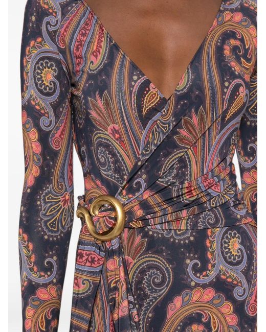 Etro Blue Paisley-Print Midi Dress