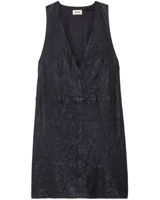 Zadig & Voltaire Blue Rasha Crinkled-effect Sleeveless Leather Mini Dress