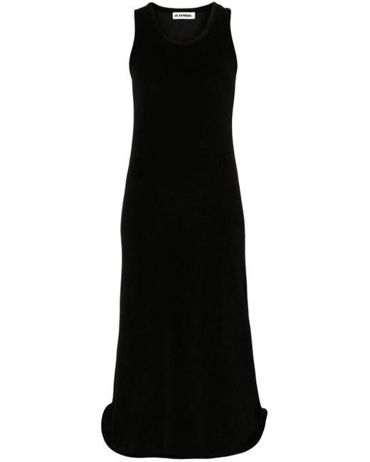 Jil Sander Fluwelen Mini-jurk Met Geborduurd Logo in het Black