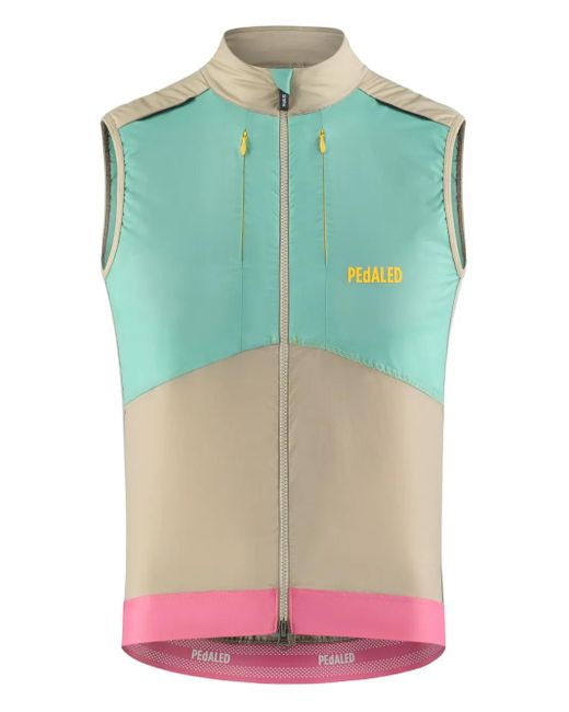 Pedaled Green Colour-Block Zip-Fastening Vest for men