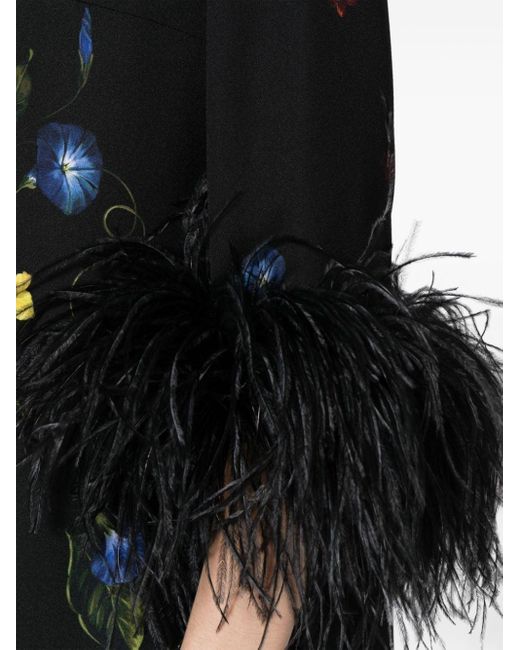 Elie Saab Black Feather-trim Floral Minidress