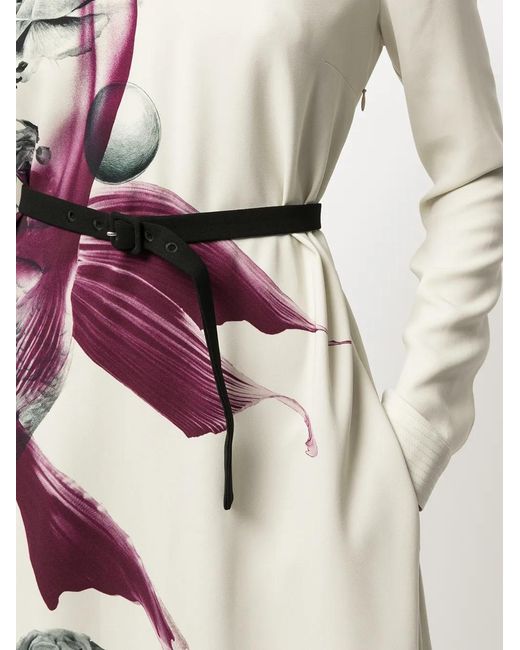 Ports 1961 White Floral-Print Midi-Dress