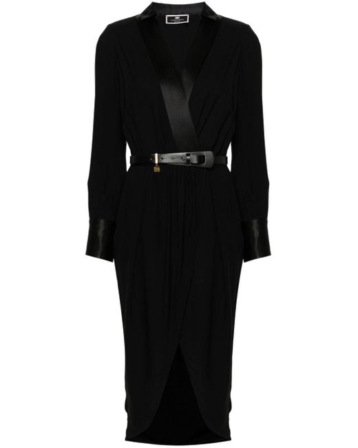 Elisabetta Franchi Black Belted Silk Wrap Dress