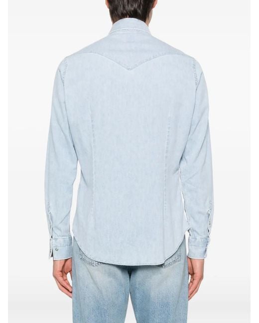 Eleventy Blue Double-Pocket Denim Shirt for men