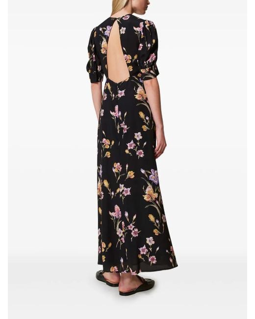 Twinset Black Floral-Print Crepe Dress
