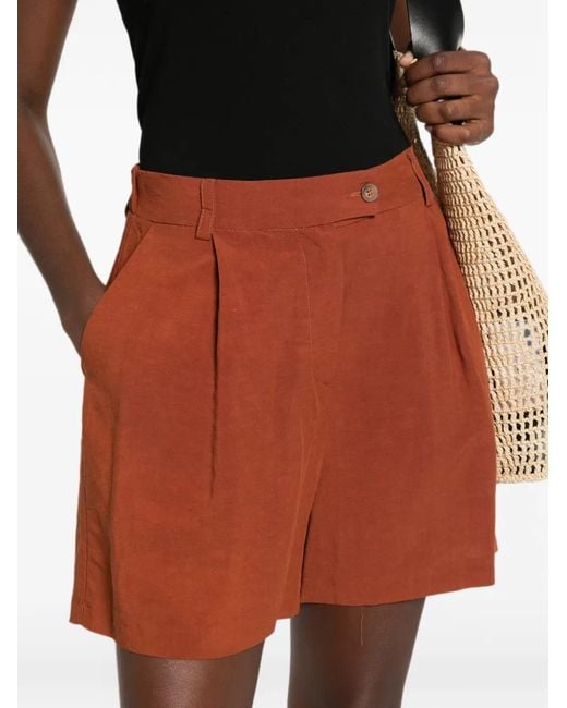 Kaos Brown Pleated High-Waisted Shorts