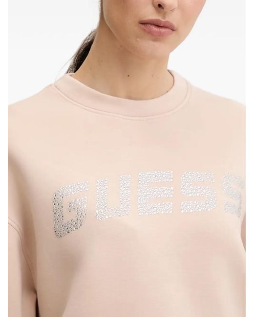 Guess Natural Rhinestone-Logo Sweatshirt