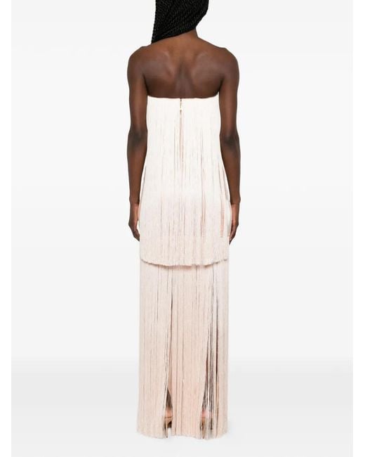 Elisabetta Franchi White Tulle Carpet Dress With Fringes