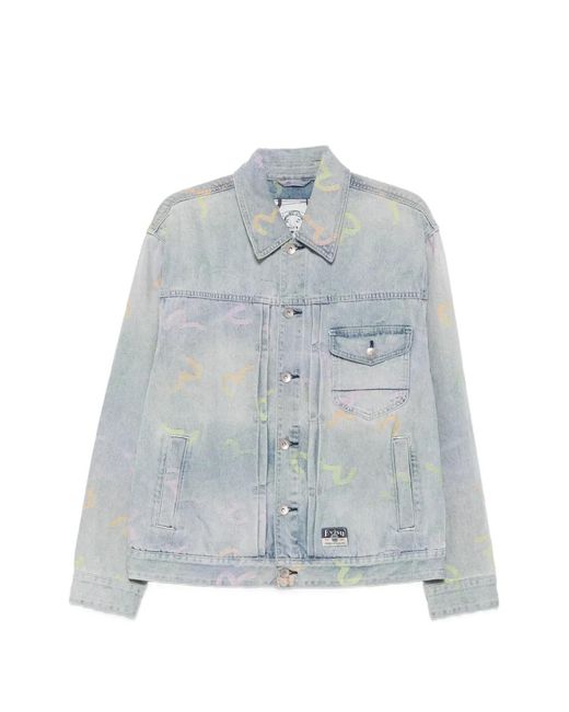 Evisu Blue Veste En Jean Inda À Imprimé Mouette for men