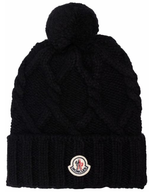 Moncler Black Logo-patch Knitted Beanie