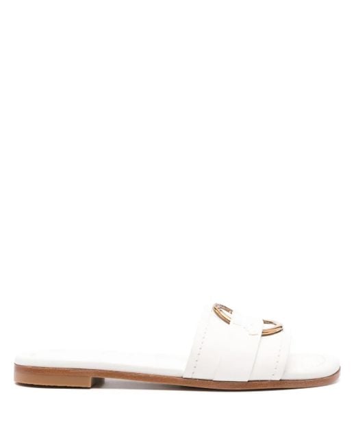 Moncler White Bell Leather Slides