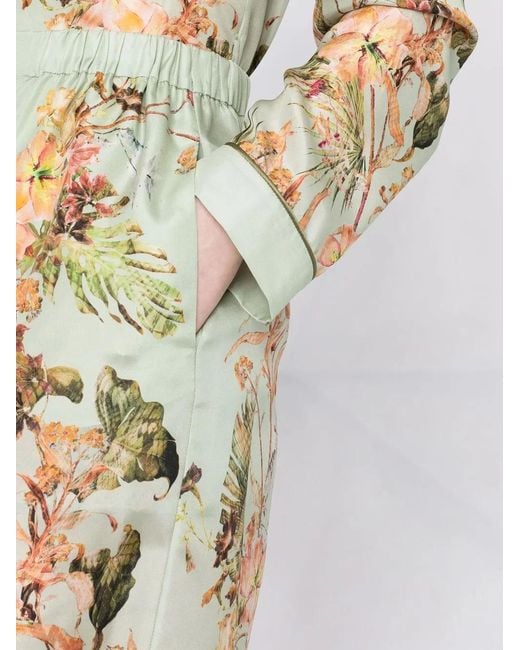 Alberta Ferretti Metallic Botanical-Print Wide-Leg Trousers