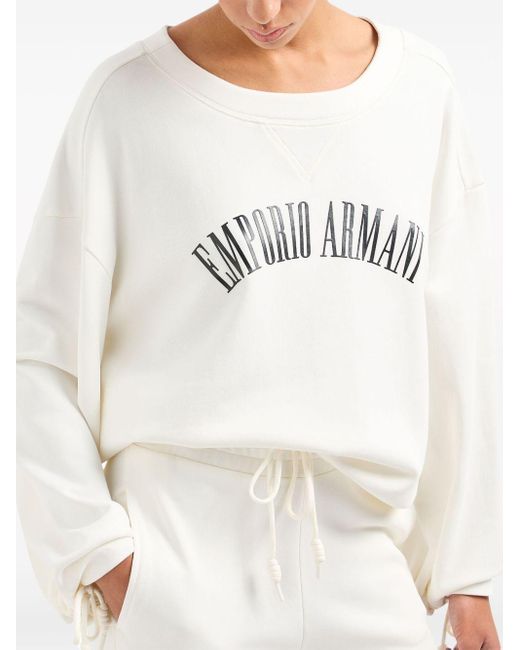 Emporio Armani White Logo Cotton Drawstring Sweatshirt