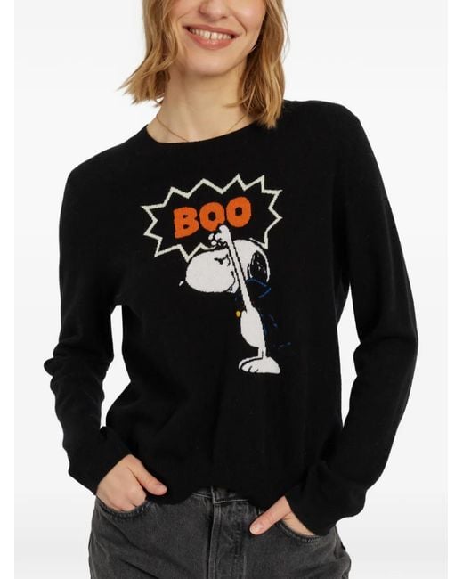 Chinti & Parker Black Snoopy-Intarsia Wool Sweater