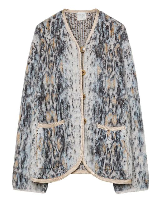 Forte Forte Gray Animal-Pattern Buttoned Cardigan