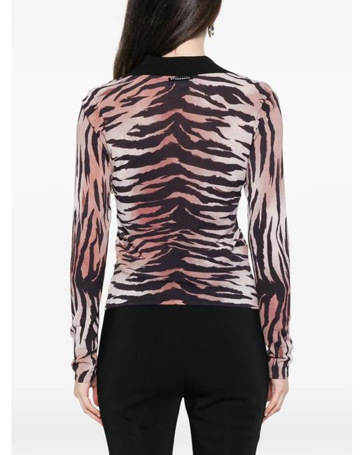 Pinko Natural Tiger-Print V-Neck T-Shirt