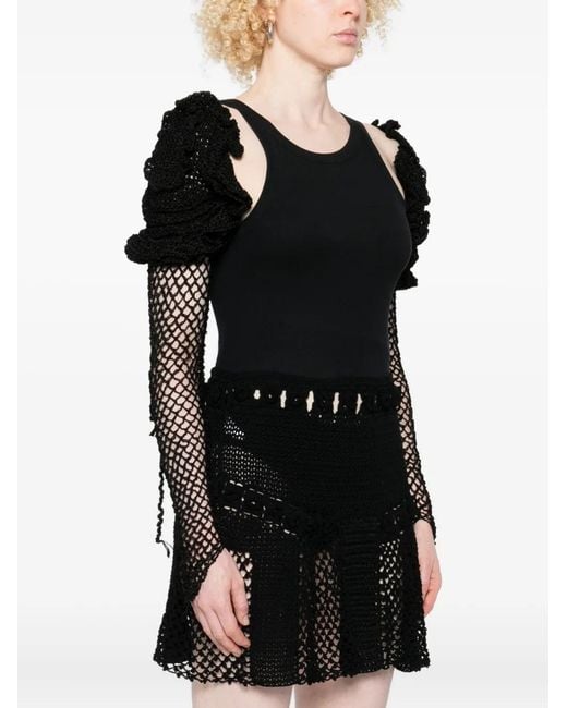 Judy Turner Black Shylla Puff-Sleeve Crochet Shrug