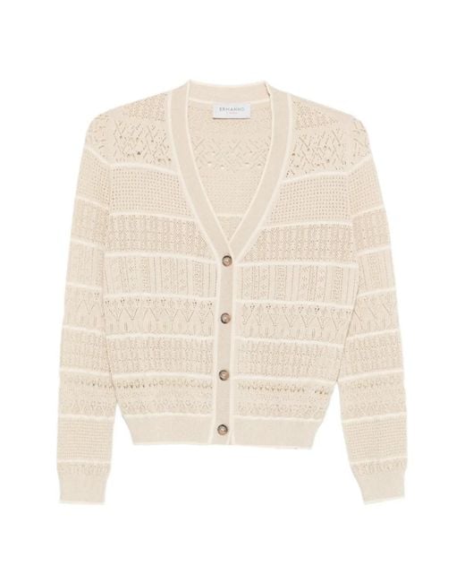 ERMANNO FIRENZE White V-Neck Button Cardigan