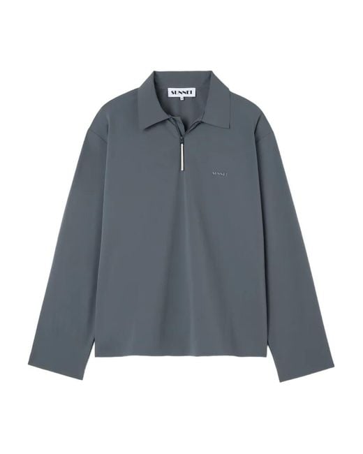 Sunnei Blue Zip-Neck Long-Sleeve Polo Shirt