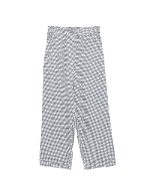 Peserico Gray Geometric-Print Piping-Detail Trousers