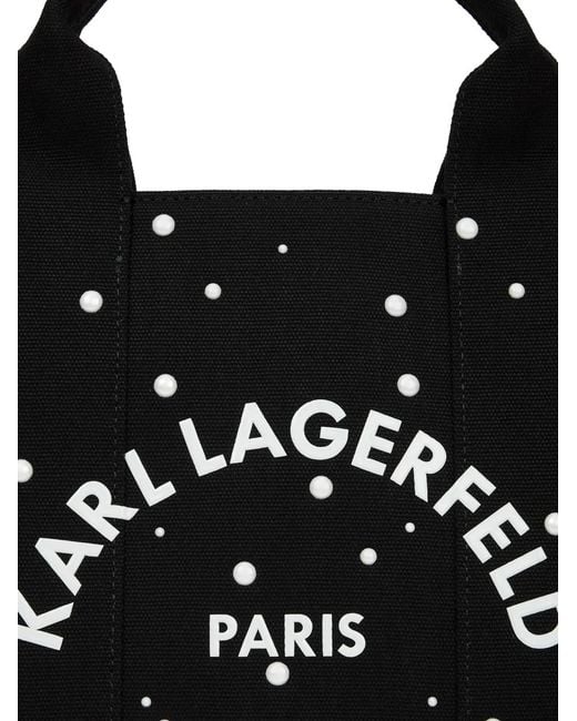 Karl Lagerfeld Black Medium Rue St-Guillaume Pearl-Embellished Cotton Tote Bag