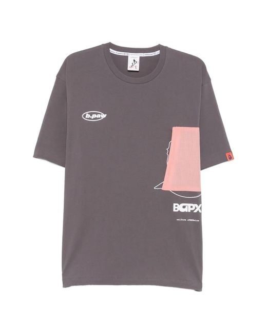 A Bathing Ape Gray Logo-Print Panelled T-Shirt for men