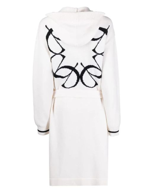 Elie Saab White Monogram-Jacquard Belted Cardigan
