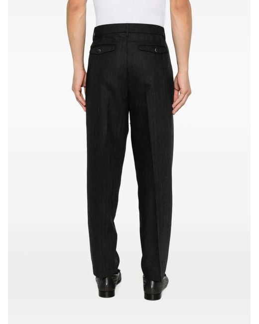 Barena Black Herringbone-Weave Straight-Leg Trousers for men