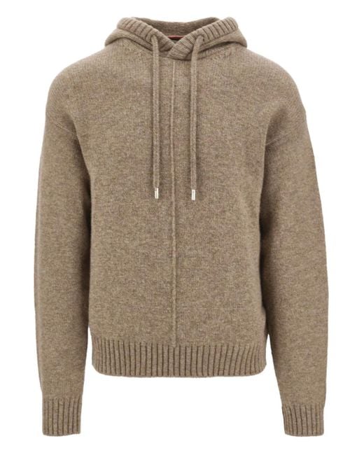 Ferragamo Gray Virgin-Wool Knitted Hoodie for men