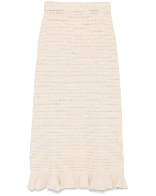 Sandro Natural Rhinestone-Embellished Knit Maxi Skirt