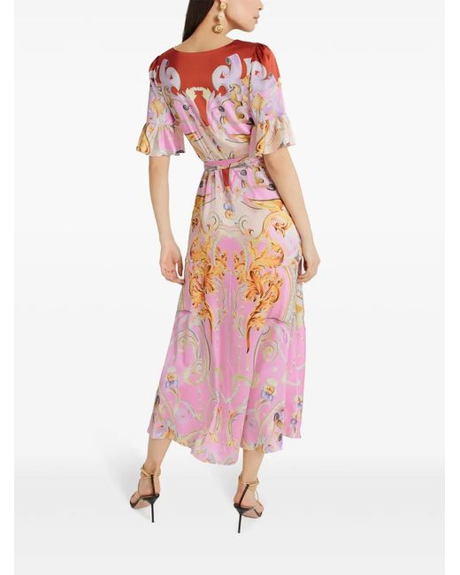 Temperley London Pink Carline-Print Silk Wrap Dress