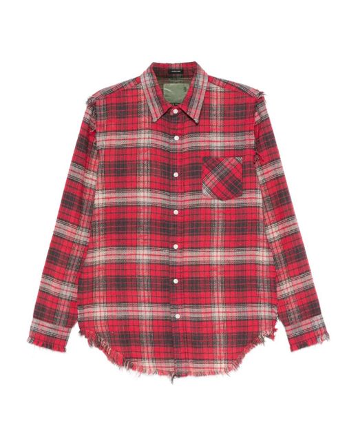 R13 Red Frayed Check-Pattern Shirt