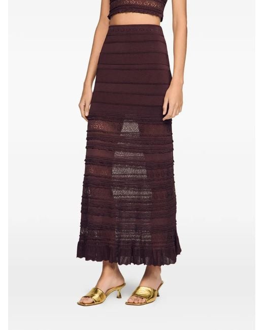 Sandro Brown Pointelle Knit Maxi Skirt