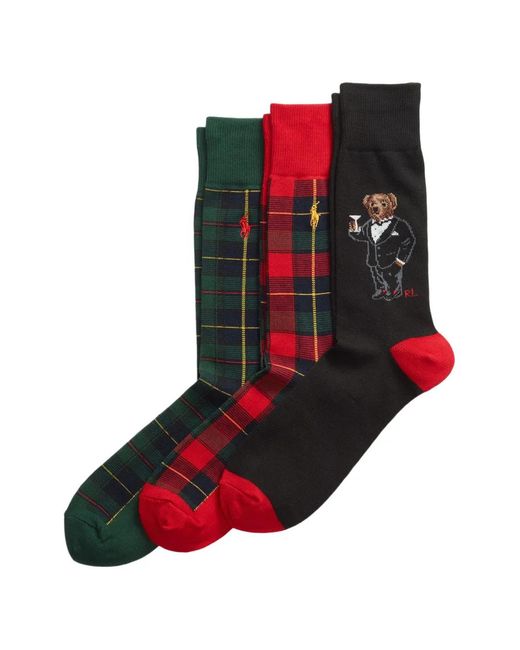 Polo Ralph Lauren Red Chaussettes À Motif Ours Tartan (Lot De Trois) for men