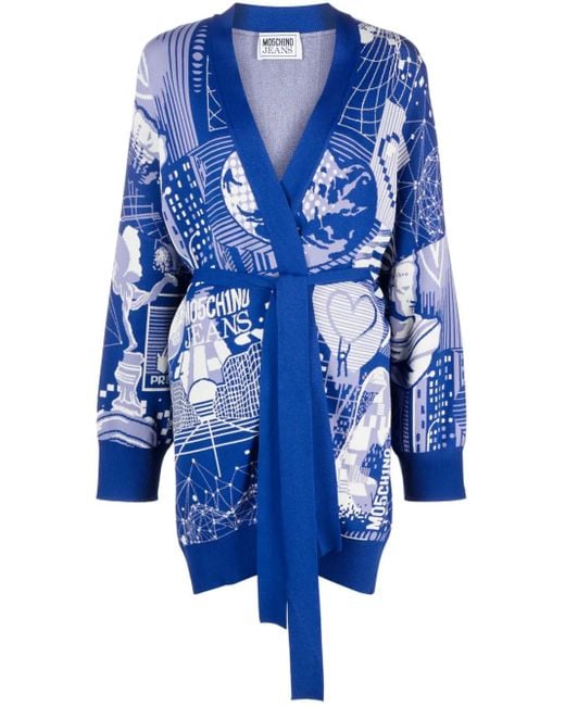 Moschino Blue Graphic Print Wrap Cardigan