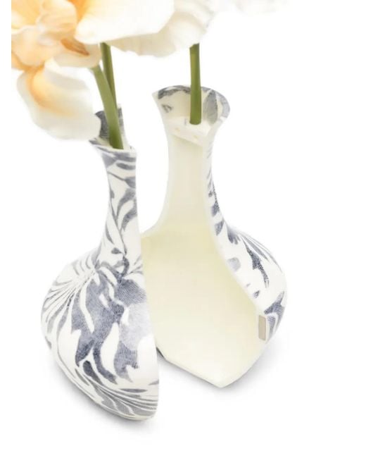 Cult Gaia White Junos Floral-Print Clutch Bag