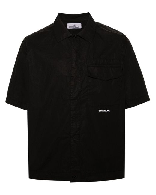 Logo-print crinkled shirt Stone Island pour homme en coloris Black