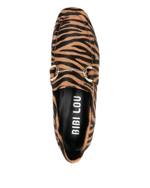 Bibi Lou Brown Zebra-Print Loafers