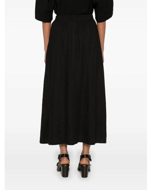 Kaos Black Linen Midi Skirt