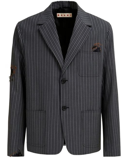 Marni Black Distressed-Effect Striped Blazer for men