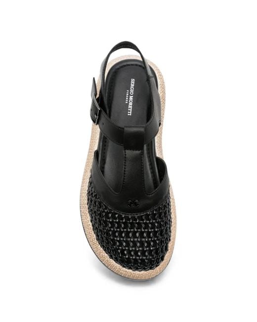 SERGIO MORETTI FIRENZE Black Woven-Panel Buckle-Fastening Sandals