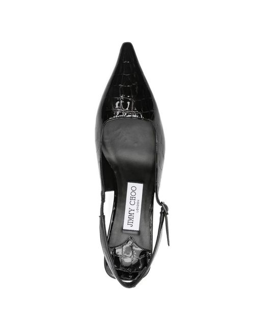 Jimmy Choo Black Amel Pointed Croc-Effect Slingback Pumps