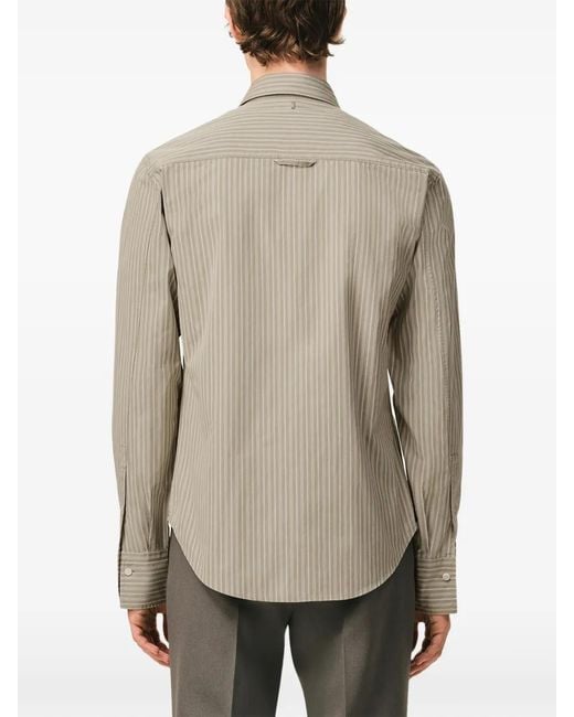 AMI Natural Ruffled-Detail Long-Sleeve Striped Shirt for men