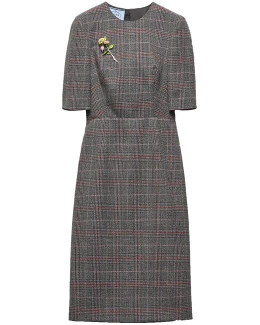 Prada Prince-Of-Wales Midi Dress in Gray | Lyst