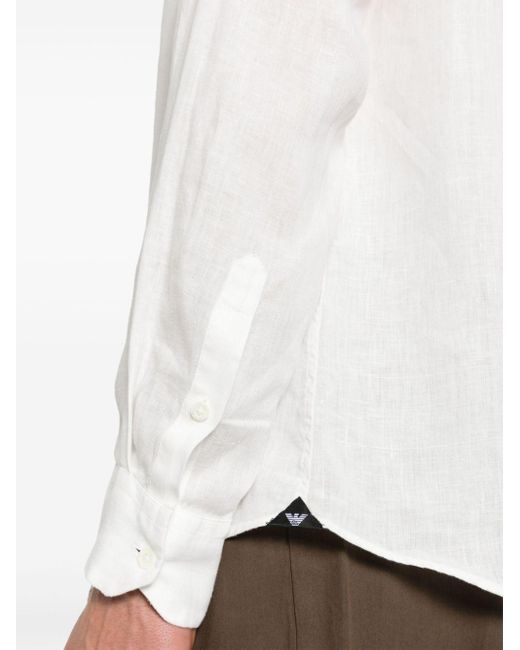 Emporio Armani Langärmeliges Leinenhemd in White für Herren