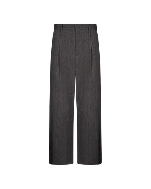 Emporio Armani Black Pinstripe-Pattern Pleated Trousers for men