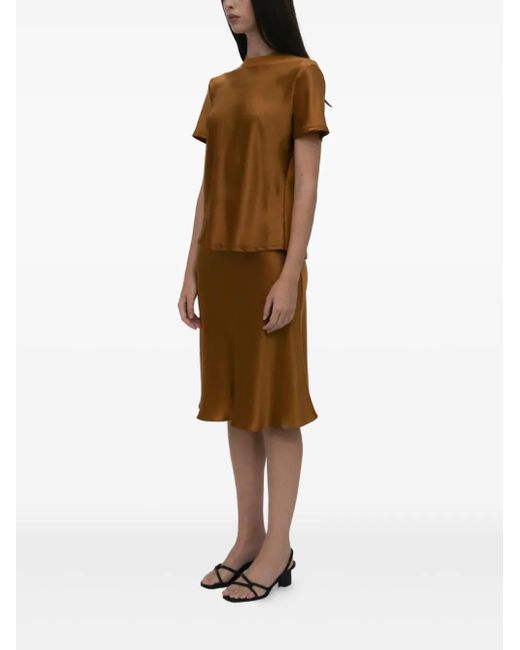 Rosetta Getty Brown Satin-Effect Short-Sleeve Top