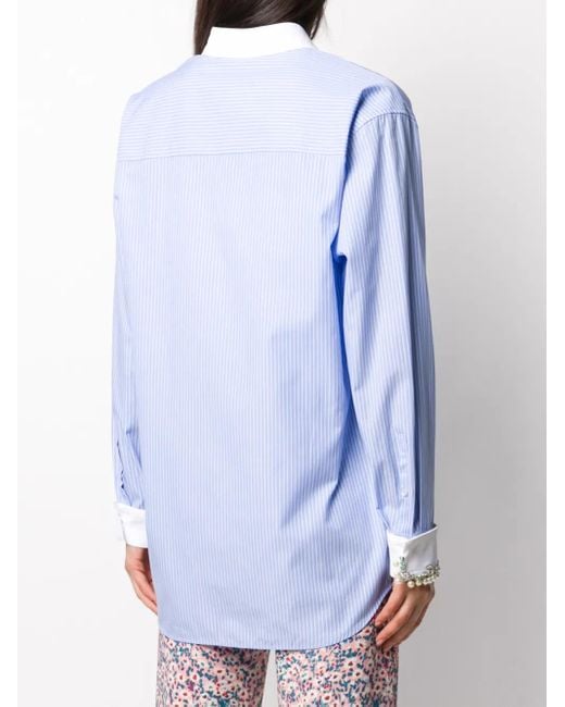 N°21 Blue Pinstriped Long-Line Shirt