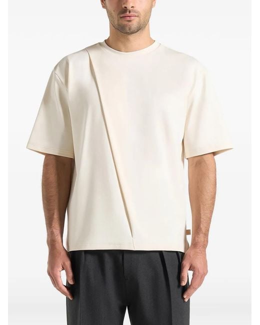 Manière De Voir Natural Hugo Relaxed-Fit Pleat-Detail Cream T-Shirt for men