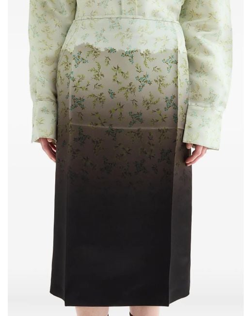 Jil Sander Green Gradient Floral-Printed Midi Skirt